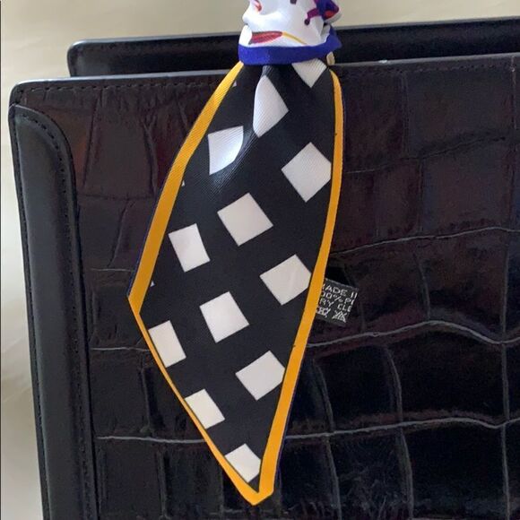 Silk Scarf Checkered Horse Twilly Bandeau Bag Tie - Picture 4 of 7